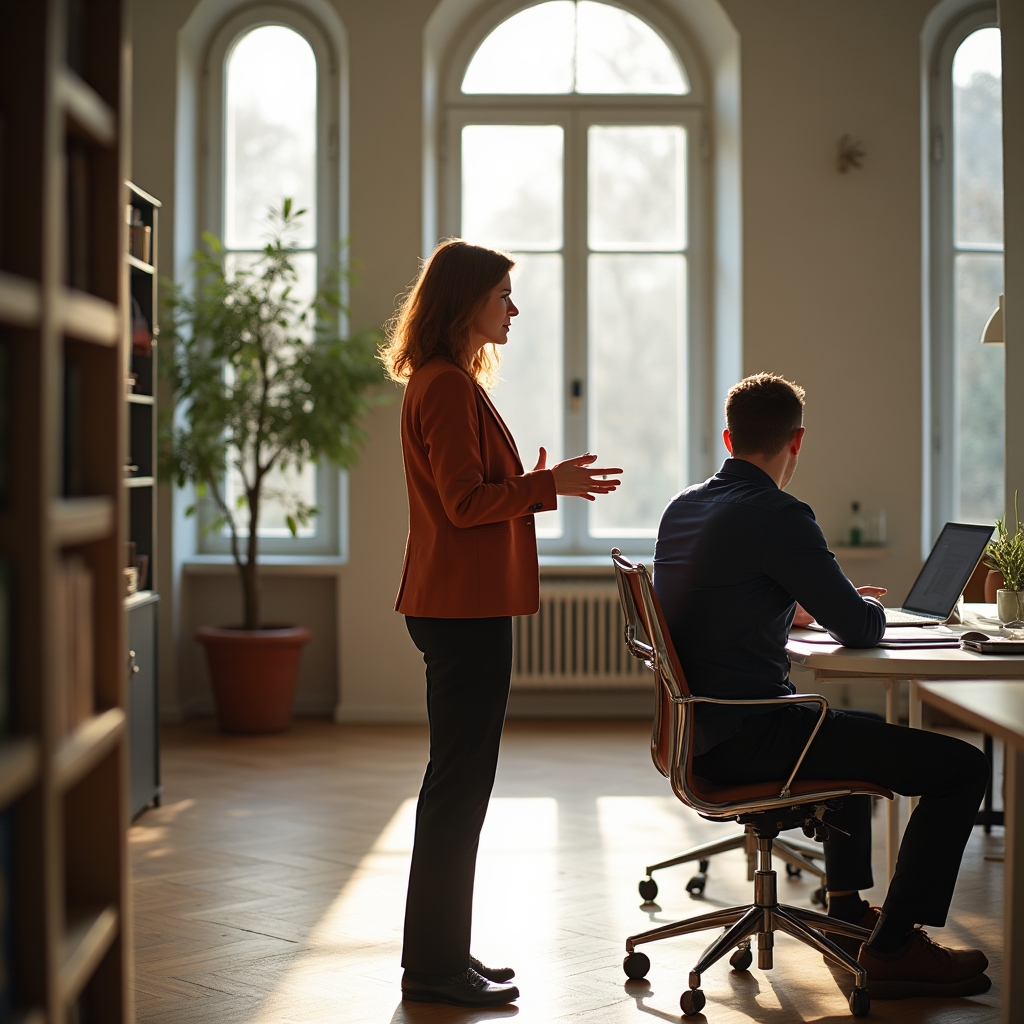 Beratungsgespräch im Büro über Ferienwohnungsvermietung