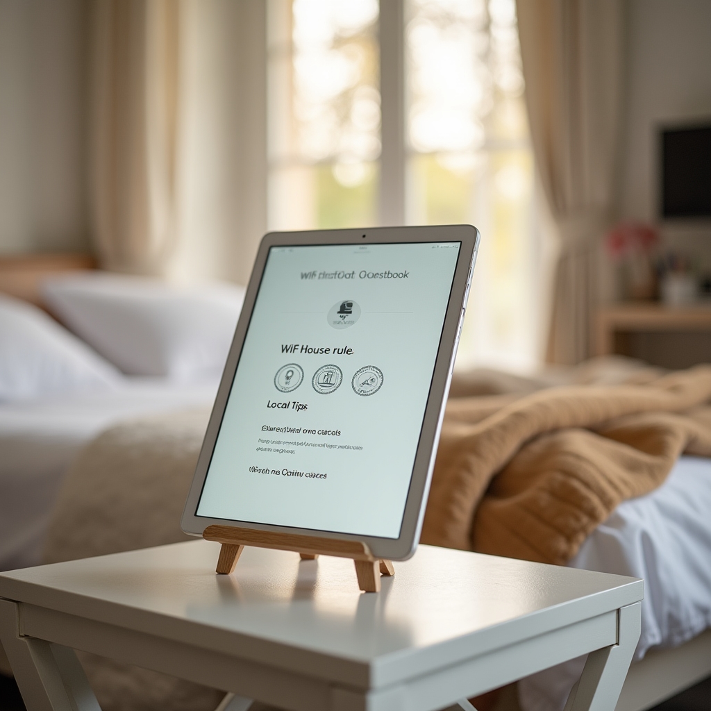 Digitales Gästehandbuch auf einem Tablet in einer Ferienwohnung